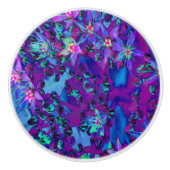 青、マゼンタ、青い色の華やかなセダムの花 セラミックノブ (正面)