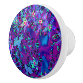 青、マゼンタ、青い色の華やかなセダムの花 セラミックノブ