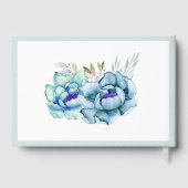 青、ミント緑の水色の花のフローラ結婚の ゲストブック (裏面)