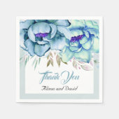 青、ミント緑の水色の花のフローラ結婚の スタンダードカクテルナプキン (正面)