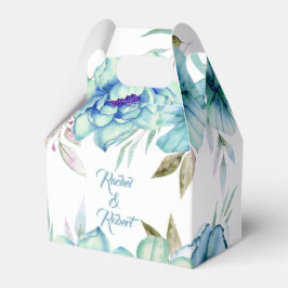 青、ミント緑の水色の花のフローラ結婚の フェイバーボックス