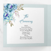 青、ミント緑の水色の花結婚の写真 三つ折りプログラム (内部最初)