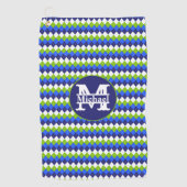 青、ライムグリーン、白色のアーガイルモノグラム ゴルフタオル (正面)