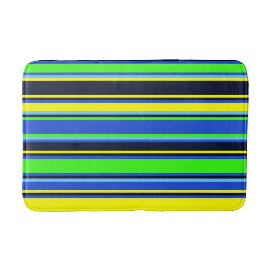 青、ライム、黄ストライプの浴用マット バスマット (正面)