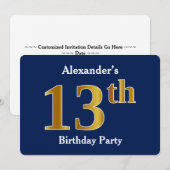青、偽金の13歳誕生日パーティー + オーダーメイド名前 招待状 (正面/裏面)