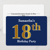 青、偽金の18歳誕生日パーティー + オーダーメイド名 招待状 (正面/裏面)