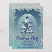 青《写真》ぼけ味水色企業のクリスマスパーティー 招待状 (正面/裏面)