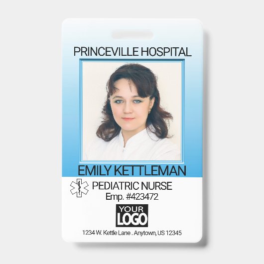 青 – 医療現場の写真 – ナース バッジ (正面)