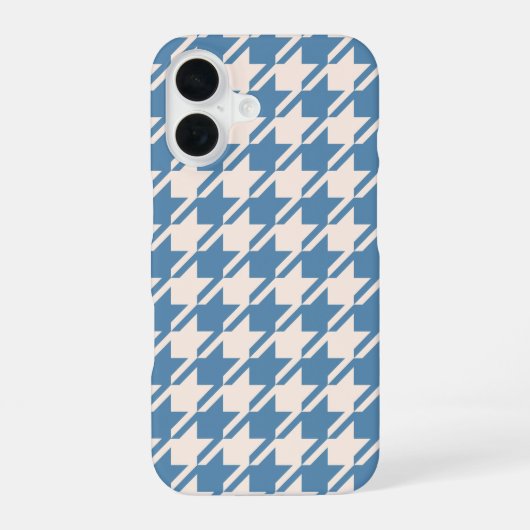 青+千鳥格子のクリームの大パターン iPhone 16ケース (裏面)
