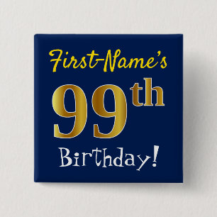 青、名前をカスタムするを用いるフェイクな金ゴールドの第99誕生日、 缶バッジ
