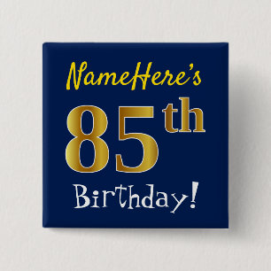 青、名前をカスタムするを用いるフェイクな金ゴールドの85th誕生日、 缶バッジ