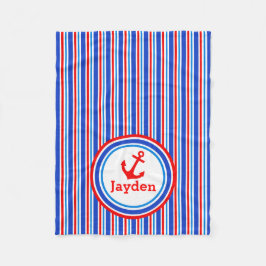 青、名前赤と白いかり毛布 フリースブランケット