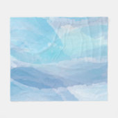 青、抽象芸術、カッコいい水彩画 フリースブランケット (正面(横))