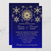 青、招待を結婚する金ゴールドのグリッターの一見の雪片 招待状 (正面/裏面)