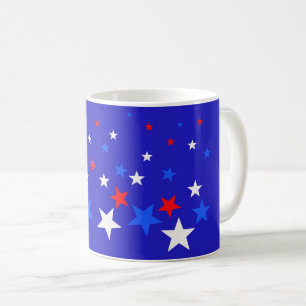 青、星の赤と白パターン コーヒーマグカップ