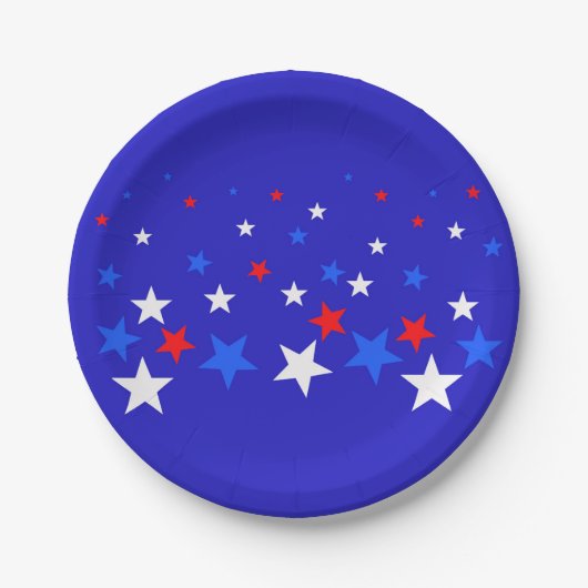 青、星の赤と白パターン ペーパープレート (正面)