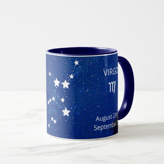 青《星座》乙女座名の個人用誕生日ギフトコーヒー マグカップ (正面右)