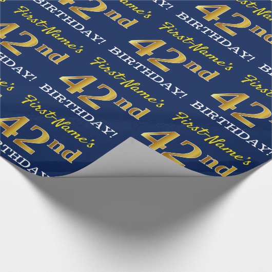 青、模倣金ゴールドルック"42番目の誕生日" ラッピングペーパー (角)