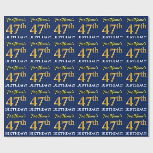 青、模擬ゴールド調 「47歳の誕生日」 ラッピングペーパー (フラット)