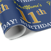 青、模造金ゴールドルック"11誕生日" ラッピングペーパー (ロールコーナー)