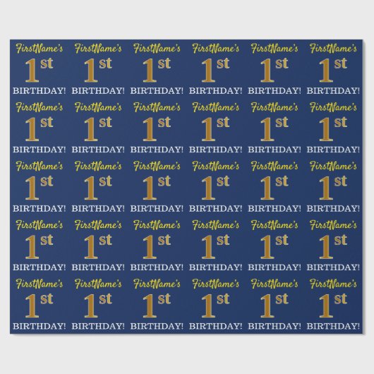 青、模造金ゴールドルック"1st BIRTHDAY" ラッピングペーパー (フラット)