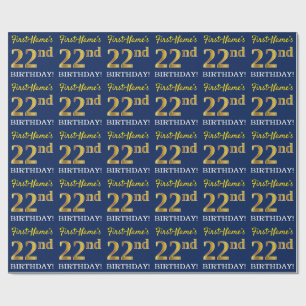青、模造金ゴールドルック"22誕生日" ラッピングペーパー