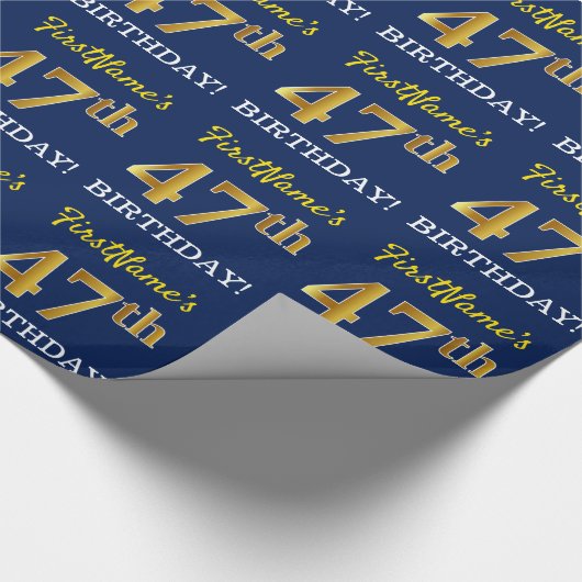 青、模造金ゴールドルック"47誕生日" ラッピングペーパー (角)