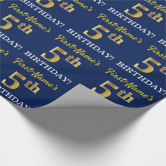 青、模造金ゴールドルック"5誕生日" ラッピングペーパー (角)