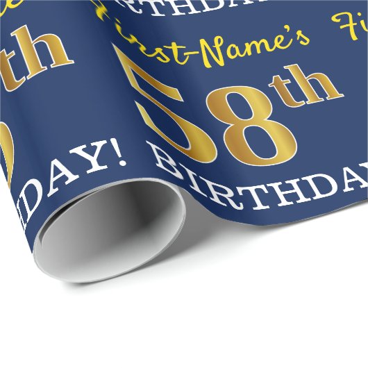 青、模造金ゴールドルック"58誕生日" ラッピングペーパー (ロールコーナー)