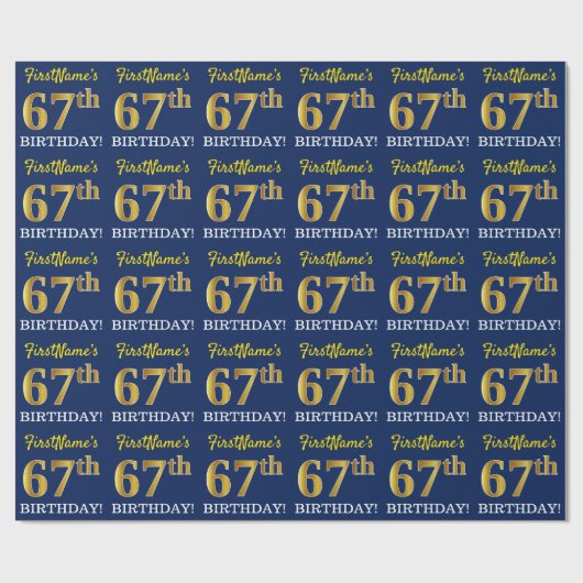 青、模造金ゴールドルック"67誕生日" ラッピングペーパー (フラット)