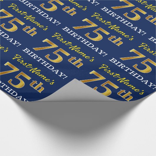 青、模造金ゴールドルック"75誕生日" ラッピングペーパー (角)