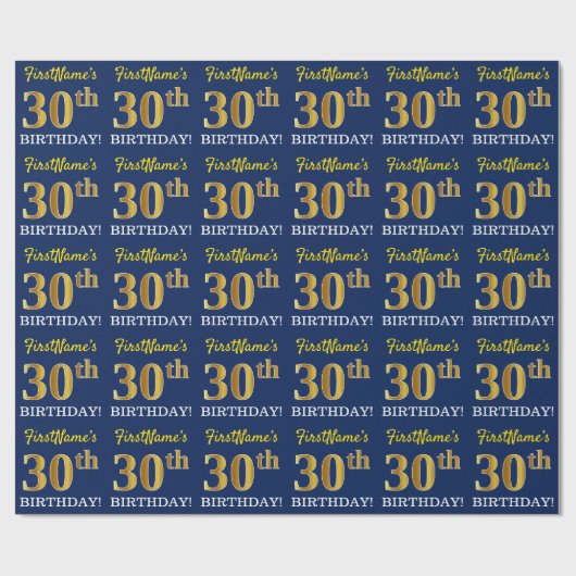 青、模造金ゴールド見る"30th BIRTHDAY" ラッピングペーパー (フラット)