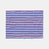 青、毛布赤と白ストライプの布 フリースブランケット (正面(横))