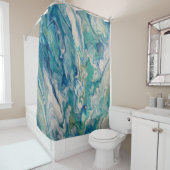 青、水色、黄色のモダン抽象芸術 シャワーカーテン (インサイチュ)