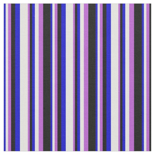 青、淡いシアン、蘭と黒のストライプ ファブリック (クローズアップ)