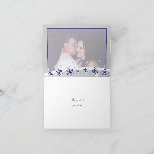 青、灰の雪の結晶のウェディングサンクス写真 サンキューカード (内部)