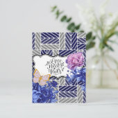 青/灰色の幾何学的フローラはがき ポストカード (スタンド正面)