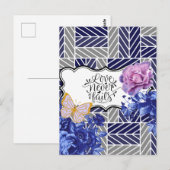 青/灰色の幾何学的フローラはがき ポストカード (正面/裏面)