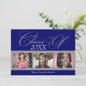 青/灰色の渦巻き3写真の卒業発表 招待状 (スタンド正面)