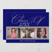 青/灰色の渦巻き3写真の卒業発表 招待状 (正面/裏面)