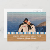 青/灰色の素朴ストライプフォトポストカード シーズンポストカード (正面/裏面)