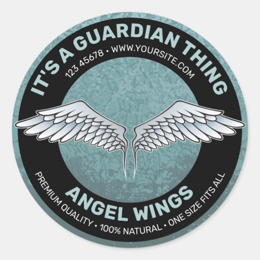 青 – 灰色の翼のラベル ラウンドシール (正面)