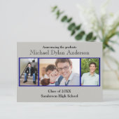 青/灰色の背景 – 3x5卒業パーティー 招待状 (スタンド正面)