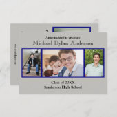 青/灰色の背景 – 3x5卒業パーティー 招待状 (正面/裏面)