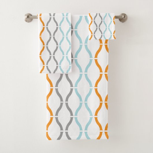 青、灰色、オレンジのファンキーストライプパターン バスタオルセット (インサイチュ)