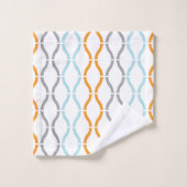 青、灰色、オレンジのファンキーストライプパターン バスタオルセット (ウォッシュタオル)