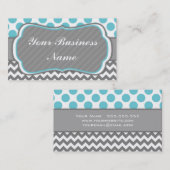 青、灰色、水玉模様およびシェブロンの名刺 名刺 (正面/裏面)