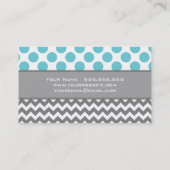 青、灰色、水玉模様およびシェブロンの名刺 名刺 (裏面)