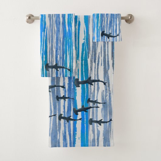 青、灰色、白のとストライプサメの色合い バスタオルセット (インサイチュ)