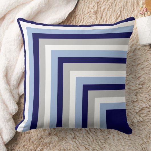 青、灰色、白のストライプの装飾用クッション クッション (ブランケット)